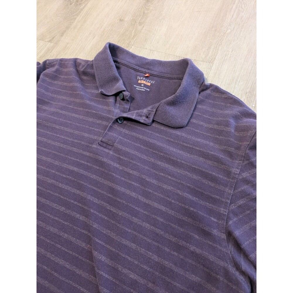 Van Heusen Mens XL Purple Striped Short Sleeve Polo Shirt side vents - Picture 5 of 6